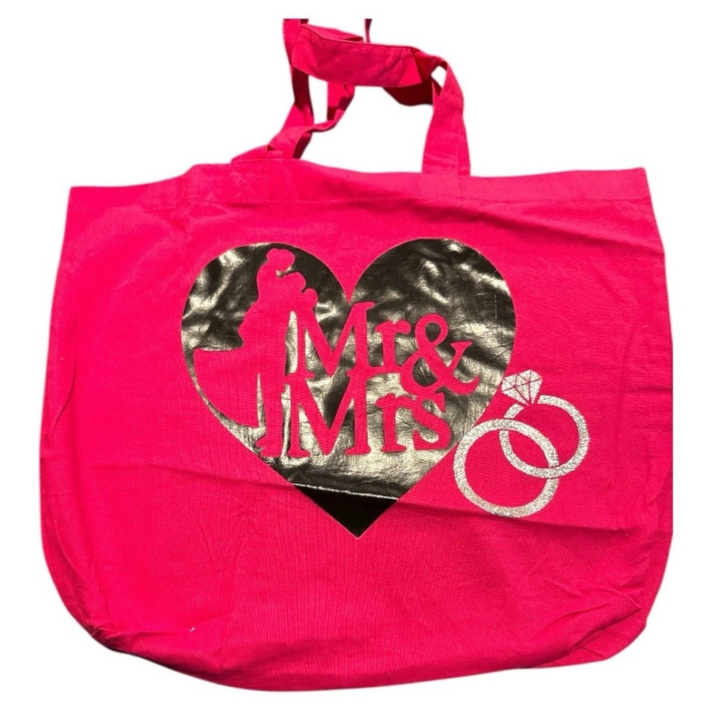 Pink Tote Bag with Silver Heart Design